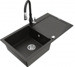 Granitinė virtuvinė plautuvė Mexen Leo su mai&scaron;ytuvu ir sifonu, Metallic black/gold+Black