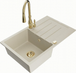 Granitinė virtuvinė plautuvė Mexen Bruno su mai&scaron;ytuvu ir sifonu, Beige+Gold