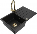 Granitinė virtuvinė plautuvė Mexen Bruno su mai&scaron;ytuvu ir sifonu, Black+Gold