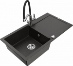 Granitinė virtuvinė plautuvė Mexen Leo su mai&scaron;ytuvu ir sifonu, Metallic black/gold+Black/Chrome