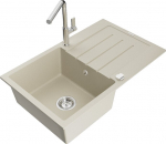 Granitinė virtuvinė plautuvė Mexen Bruno su mai&scaron;ytuvu ir sifonu, Beige+Chrome