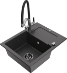 Granitinė virtuvinė plautuvė Mexen Enzo su mai&scaron;ytuvu ir sifonu, Black granite+Black/Chrome
