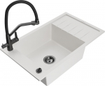 Granitinė virtuvinė plautuvė Mexen Elias su mai&scaron;ytuvu ir sifonu, White+Black