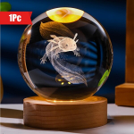 3D Aksolotlio Kri&scaron;tolinis Rutulys su Medine Lempute.