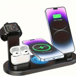 Greita belaidė įkrovimo stotis su USB-C, suderinama su IPhone, IWatch ir Airpods.,  Juoda