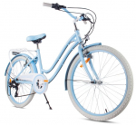 24 colių miesto dviratis mergaitei Pirmajai Komunijai &ndash; Silver Moon, &scaron;viesiai mėlynas, Shimano 7 pavarų