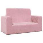 Dvivietė vaiki&scaron;ka sofa, rožinės spalvos, mink&scaron;tas pliu&scaron;as