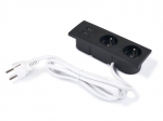 Įleidžiamas baldinis elektros lizdas 2x 230v + 2 Usb, juodas