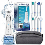 Belaidis dantų irigatorius U-SMILER HF-6, 5 režimai, 8 antgaliai, 300 ml, IPX7, baltas