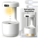USB maitinamas oro drėkintuvas LIVMAN LZ599 su antigravitaciniu la&scaron;elių efektu, LED laikrodžiu ir &scaron;iltos &scaron;viesos naktiniu žibintuvėliu bei 600ml vandens baku