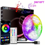 LED &scaron;viesos juosta 5m, nuotolinis valdymas telefonu ir pulteliu, RGB