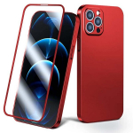Raudonas iPhone 13 Pro Max dėklas su grūdintu stiklu