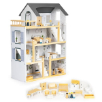 Lėlių namelis su 18 medinių baldų komplektu Eco Toys W06A392
