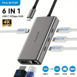 6 viename USB C &scaron;akotuvas adapteris dokas su 4 10Gbps USB C lizdais, 100W PD įkrovimas ne&scaron;iojamam kompiuteriui MacBook Air iPad Pro