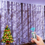Kalėdinė girlianda užuolaida baltos spalvos, 300 LED, 3x3m