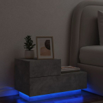 Naktinė spintelė su led lemputėmis, betono pilka, 70x36x40,5cm