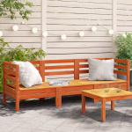 Trivietė sodo sofa, va&scaron;ko ruda, pu&scaron;ies medienos masyvas