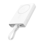 Atsarginis maitinimo &scaron;altinis ("Power Bank") Magnetinis powerbankas 10000mAh 20W su stovu ir Lightning-USB-C kabeliu, baltas
