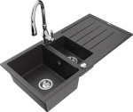 Granitinė virtuvinė plautuvė Mexen Andres su mai&scaron;ytuvu ir sifonu, Black granite/Chrome