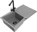 Granitinė virtuvinė plautuvė Mexen Cesar su mai&scaron;ytuvu ir sifonu, Grey/Black