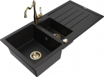 Granitinė virtuvinė plautuvė Mexen Andres su mai&scaron;ytuvu ir sifonu, Black/Gold