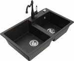 Granitinė virtuvinė plautuvė Mexen Tomas su mai&scaron;ytuvu ir sifonu, Metallic black/gold/Black