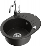 Granitinė virtuvinė plautuvė Mexen Kevin su mai&scaron;ytuvu ir sifonu, Metallic black/gold/Chrome