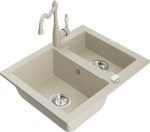 Granitinė virtuvinė plautuvė Mexen Carlos su mai&scaron;ytuvu ir sifonu, Beige