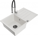 Granitinė virtuvinė plautuvė Mexen Bruno su mai&scaron;ytuvu ir sifonu, White/Black/Chrome