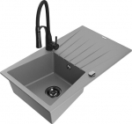 Granitinė virtuvinė plautuvė Mexen Cesar su mai&scaron;ytuvu ir sifonu, Grey/Black