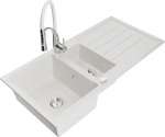 Granitinė virtuvinė plautuvė Mexen Andres su mai&scaron;ytuvu ir sifonu, White/Chrome