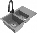 Granitinė virtuvinė plautuvė Mexen Gaspar su mai&scaron;ytuvu ir sifonu, Grey/Black