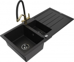 Granitinė virtuvinė plautuvė Mexen Andres su mai&scaron;ytuvu ir sifonu, Black/Gold