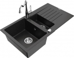 Granitinė virtuvinė plautuvė Mexen Matias su mai&scaron;ytuvu ir sifonu, Metallic black/Silver/Chrome