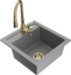 Granitinė virtuvinė plautuvė Mexen Vito su mai&scaron;ytuvu ir sifonu, Grey+Gold
