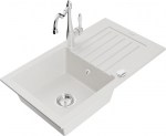 Granitinė virtuvinė plautuvė Mexen Pablo su mai&scaron;ytuvu ir sifonu, White+Chrome