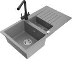 Granitinė virtuvinė plautuvė Mexen Matias su mai&scaron;ytuvu ir sifonu, Grey/Black