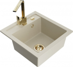 Granitinė virtuvinė plautuvė Mexen Vito su mai&scaron;ytuvu ir sifonu, Beige/Gold