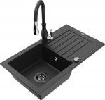 Granitinė virtuvinė plautuvė Mexen Pablo su mai&scaron;ytuvu ir sifonu, Metallic black/Silver/Black
