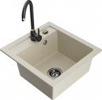Granitinė virtuvinė plautuvė Mexen Vito su mai&scaron;ytuvu ir sifonu, Beige/Black