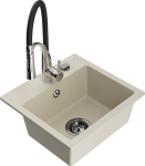 Granitinė virtuvinė plautuvė Mexen Milo su mai&scaron;ytuvu ir sifonu, Beige/Black/Chrome
