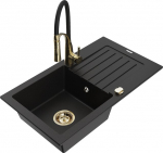 Granitinė virtuvinė plautuvė Mexen Pablo su mai&scaron;ytuvu ir sifonu, Black/Gold