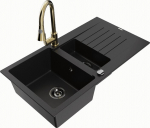 Granitinė virtuvinė plautuvė Mexen Matias su mai&scaron;ytuvu ir sifonu, Black/Gold