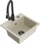 Granitinė virtuvinė plautuvė Mexen Milo su mai&scaron;ytuvu ir sifonu, Beige/Black