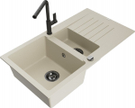 Granitinė virtuvinė plautuvė Mexen Matias su mai&scaron;ytuvu ir sifonu, Beige/Black