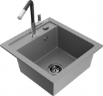 Granitinė virtuvinė plautuvė Mexen Vito su mai&scaron;ytuvu ir sifonu, Grey+Black/Chrome