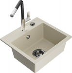 Granitinė virtuvinė plautuvė Mexen Milo su mai&scaron;ytuvu ir sifonu, Beige/Black/Chrome