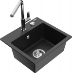 Granitinė virtuvinė plautuvė Mexen Milo su mai&scaron;ytuvu ir sifonu, Metallic black/Silver/Chrome
