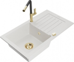 Granitinė virtuvinė plautuvė Mexen Pablo su mai&scaron;ytuvu ir sifonu, White+Black/Gold