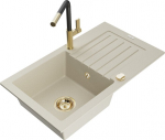 Granitinė virtuvinė plautuvė Mexen Pablo su mai&scaron;ytuvu ir sifonu, Beige/Black/Gold